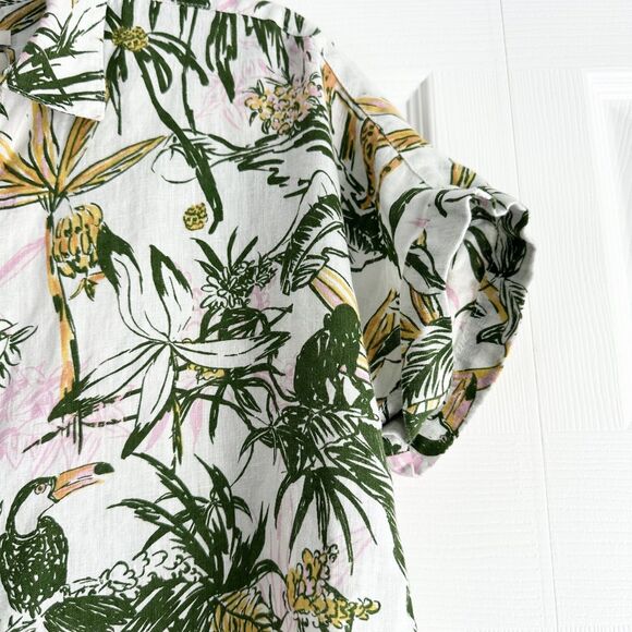 Rachel Zoe Linen Shirt M Tropical Safari Print Short Sleeve Boho Safari Core - Picture 3 of 9